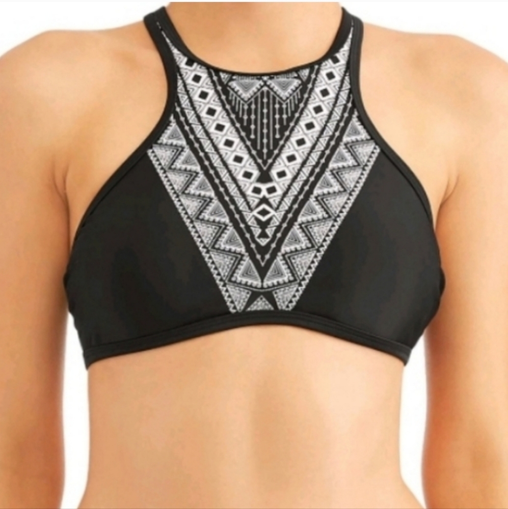 3/$15 - Time and Tru Tribal Print High Neck Bikini Swimsuit Top, L, Black/White - Picture 5 of 6